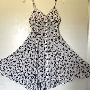 Women’s Forever 21 Floral Pink Flowers Button Summer Cami Mini Dress - size M